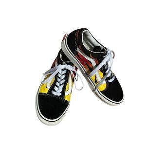 Vans Knu Skool Skate Shoe - Black / Red, Yellow Flame Size 4